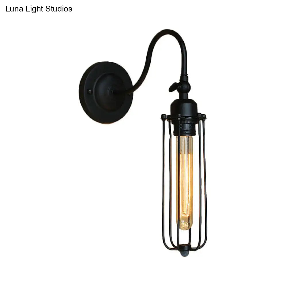 Retro Style Black Globe Wall Mount Light With Gooseneck Arm - Bedroom Mini Lamp