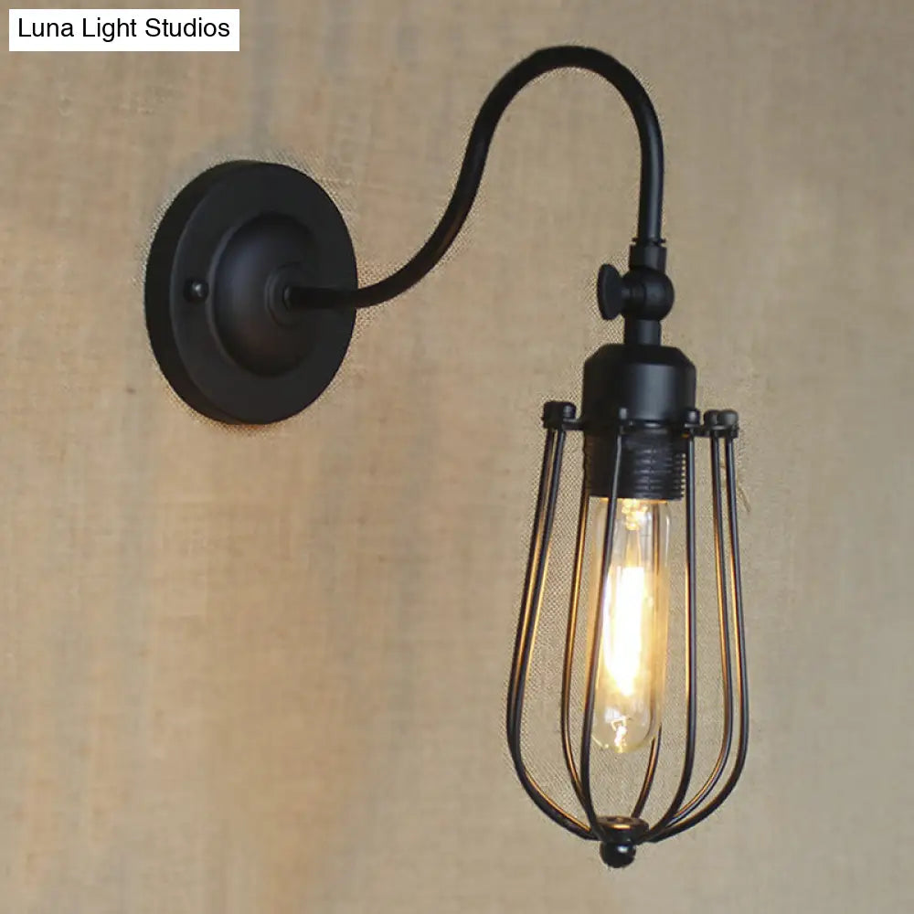 Retro Style Black Globe Wall Mount Light With Gooseneck Arm - Bedroom Mini Lamp