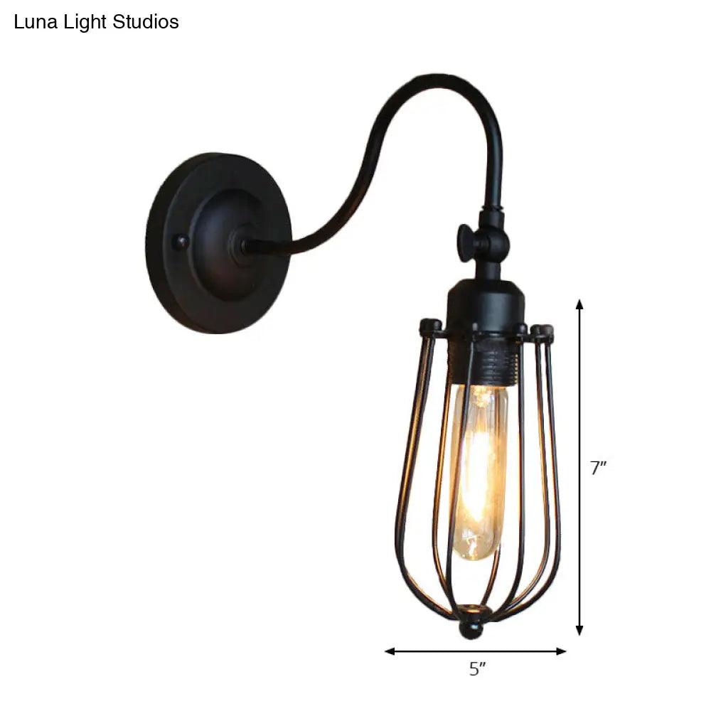 Retro Style Black Globe Wall Mount Light With Gooseneck Arm - Bedroom Mini Lamp