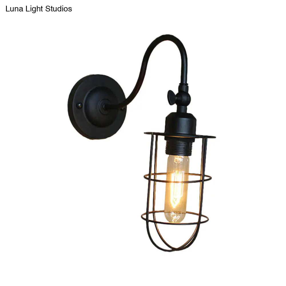 Retro Style Black Globe Wall Mount Light With Gooseneck Arm - Bedroom Mini Lamp