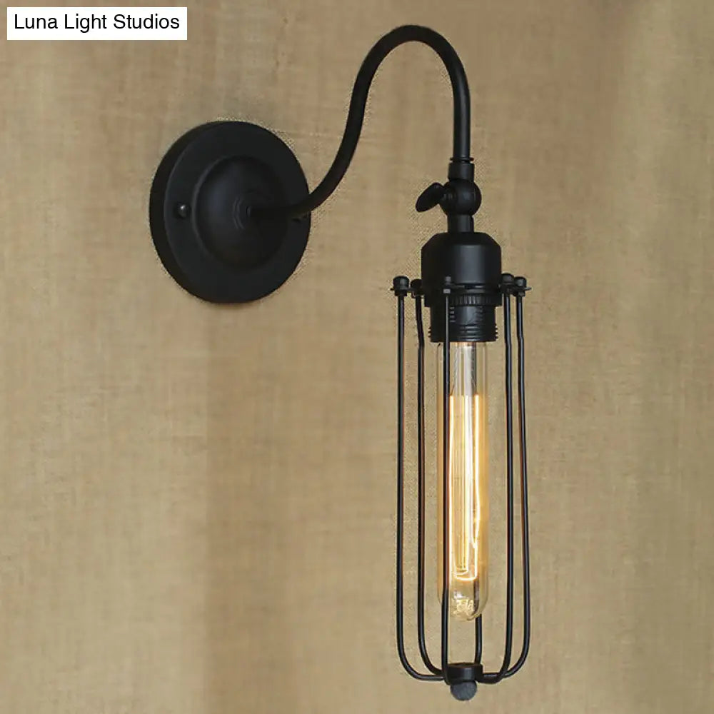 Retro Style Black Globe Wall Mount Light With Gooseneck Arm - Bedroom Mini Lamp