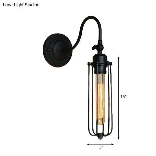 Retro Style Black Globe Wall Mount Light With Gooseneck Arm - Bedroom Mini Lamp