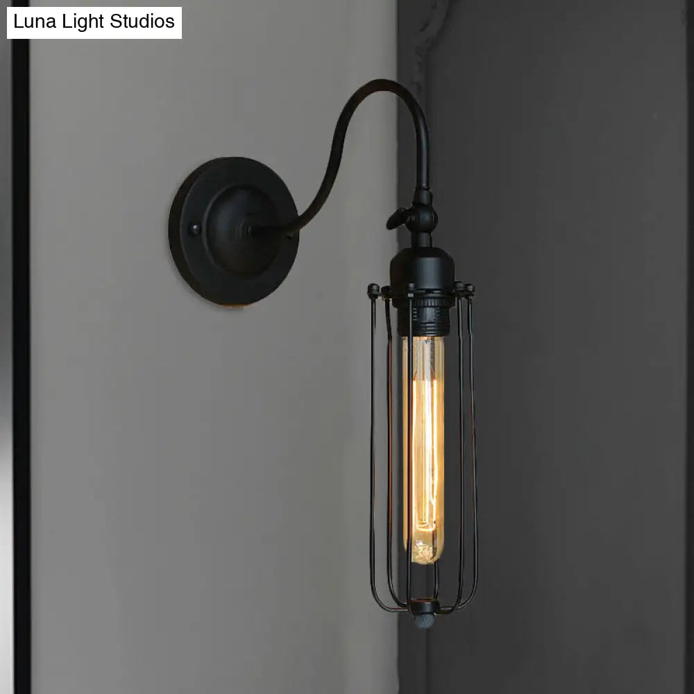 Retro Style Black Globe Wall Mount Light With Gooseneck Arm - Bedroom Mini Lamp