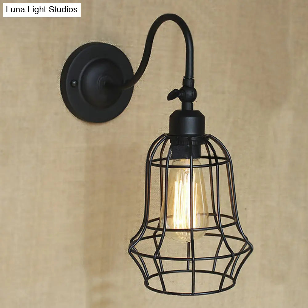 Retro Style Black Globe Wall Mount Light With Gooseneck Arm - Bedroom Mini Lamp