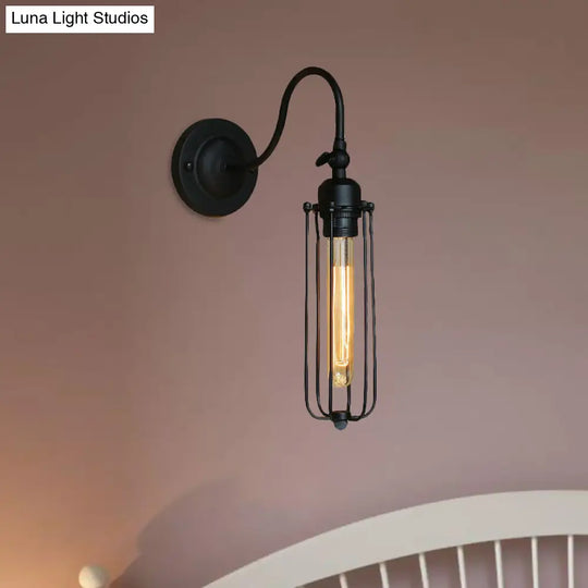 Retro Style Black Globe Wall Mount Light With Gooseneck Arm - Bedroom Mini Lamp