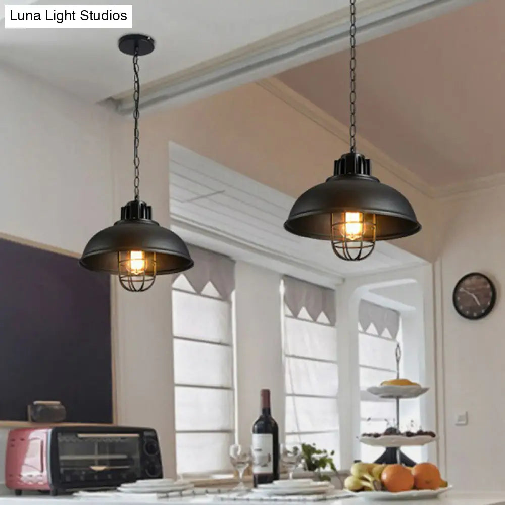 Retro Style Metal Pendant Ceiling Light In Black With Head Suspension And Pot Cover- 1