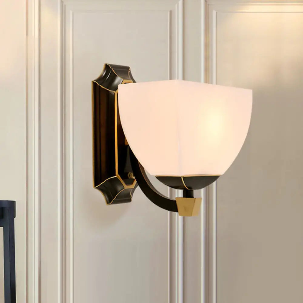 Retro Style Black Milk Glass Wall Sconce Light - Headed Bowled Fixture For Living Room