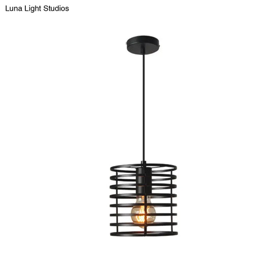 Adjustable Black/White Cage Pendant: Retro Stylish Metal Lamp With Height-Adjustable Hanging - 1