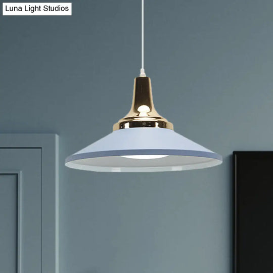 Retro Style 1-Head Pendant Light Fixture: Blue/Green Metallic Cone Shade Hanging Lamp For Bedside