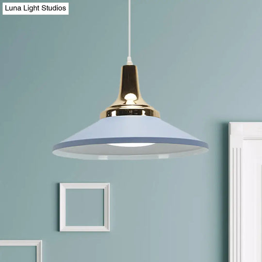 Retro Style 1-Head Pendant Light Fixture: Blue/Green Metallic Cone Shade Hanging Lamp For Bedside