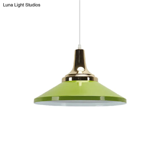 Retro Style 1-Head Pendant Light Fixture: Blue/Green Metallic Cone Shade Hanging Lamp For Bedside