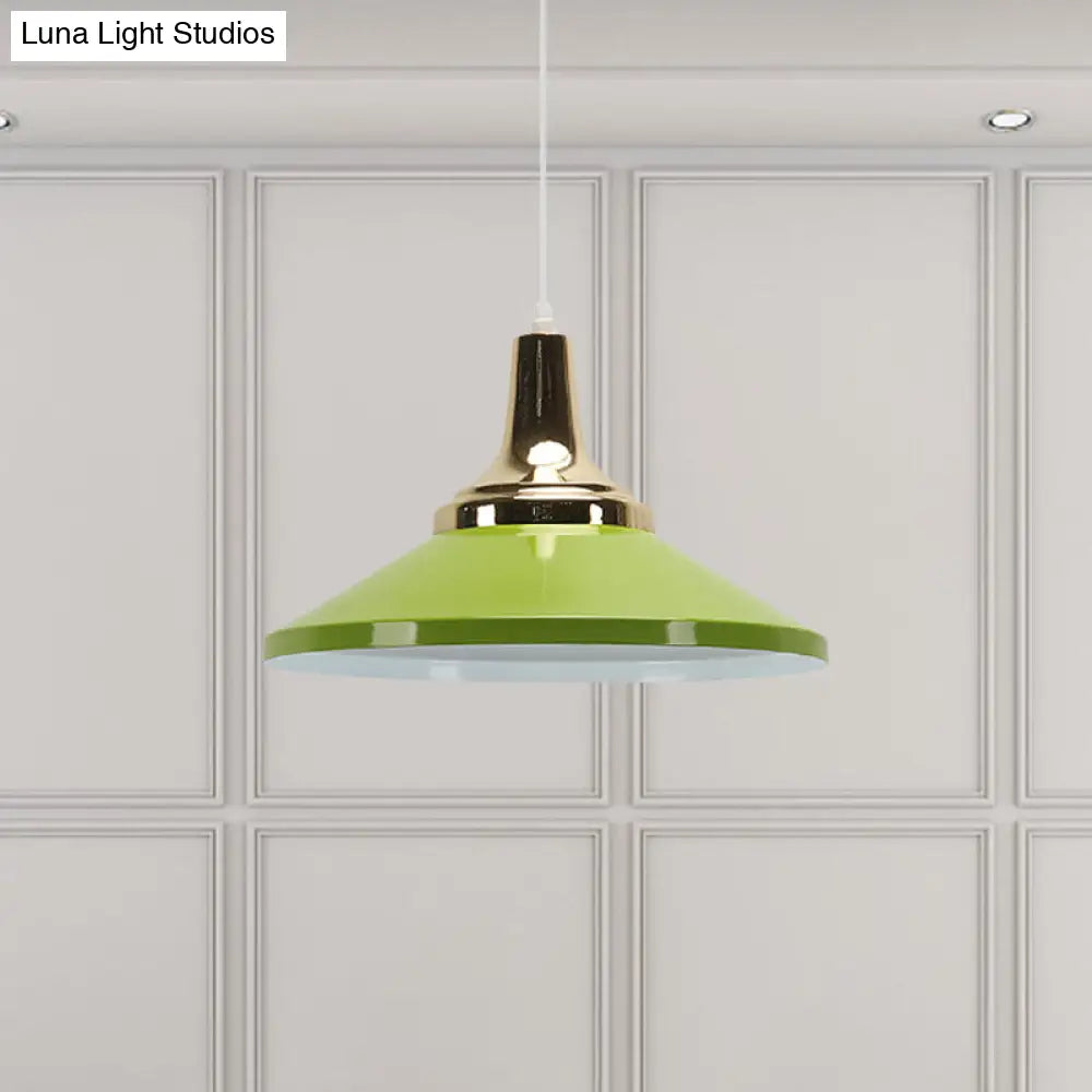 Retro Style 1-Head Pendant Light Fixture: Blue/Green Metallic Cone Shade Hanging Lamp For Bedside