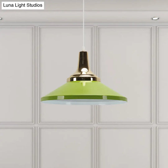 Retro Style 1-Head Pendant Light Fixture: Blue/Green Metallic Cone Shade Hanging Lamp For Bedside