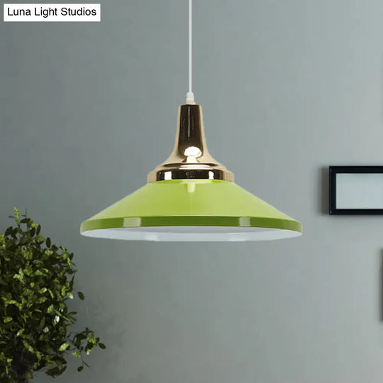 Retro Style Blue/Green Pendant Light With Metallic Cone Shade For Bedside