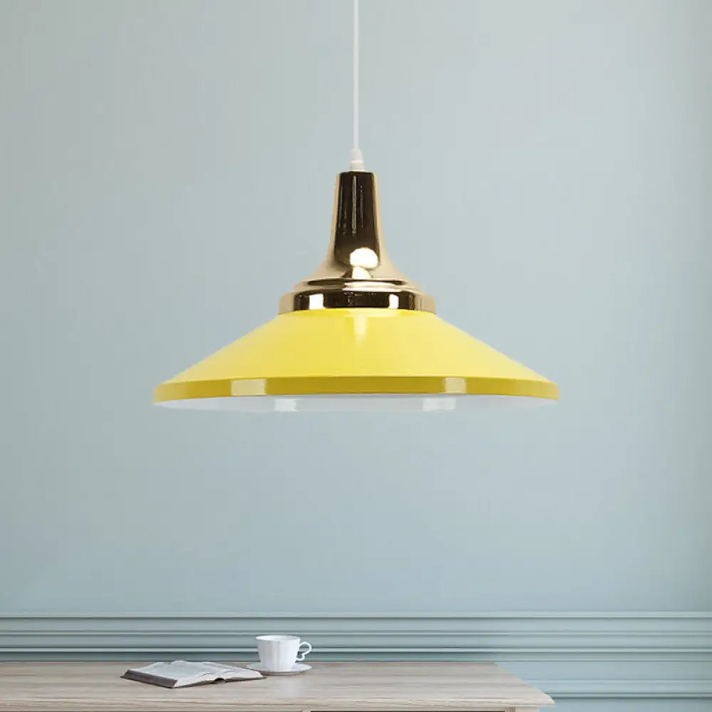 Retro Style Blue/Green Pendant Light With Metallic Cone Shade For Bedside Yellow