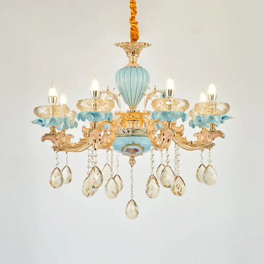 Retro Style Blue Suspension Light With Crystal Facets - Living Room Chandelier 8 /