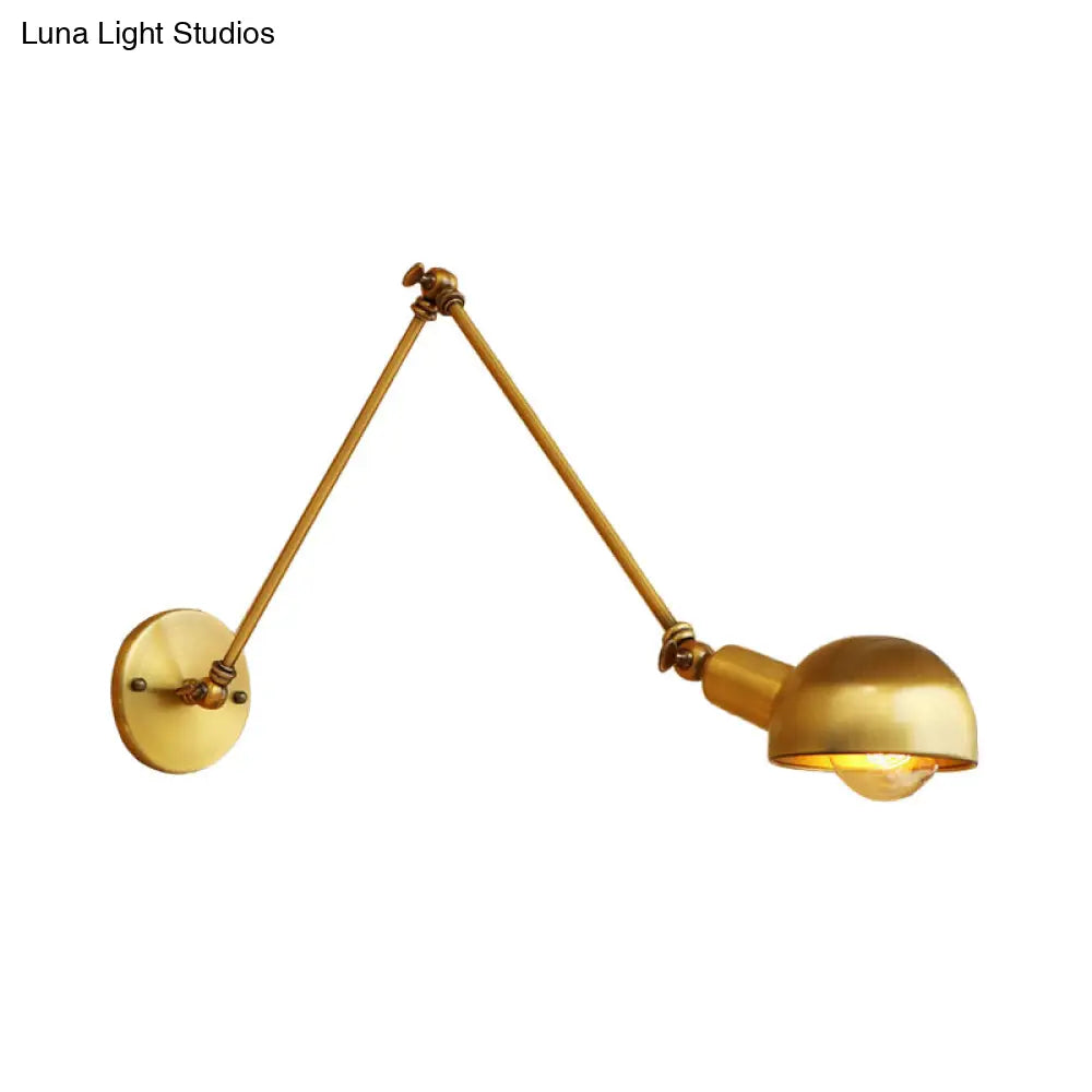 Retro Style Bowl Shade Iron Wall Lamp With Adjustable Brass Lighting - Perfect For Study Room