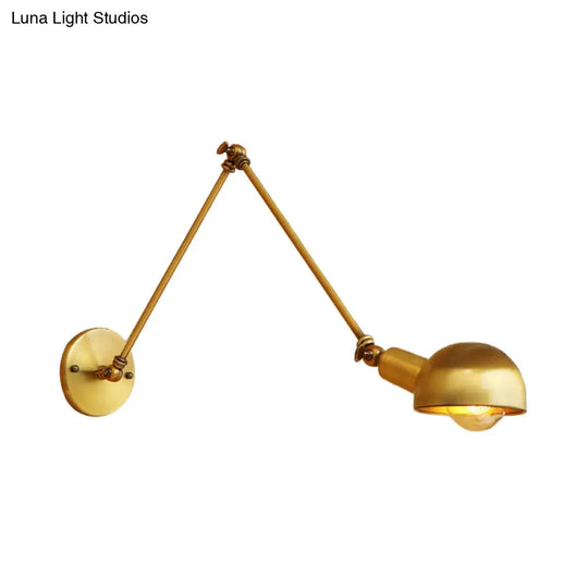 Retro Style Bowl Shade Iron Wall Lamp With Adjustable Brass Lighting - Perfect For Study Room