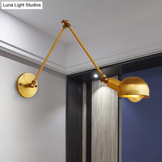 Retro Style Bowl Shade Iron Wall Lamp With Adjustable Brass Lighting - Perfect For Study Room