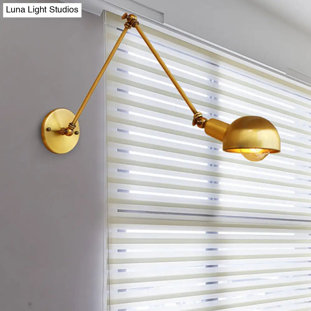 Retro Style Bowl Shade Iron Wall Lamp With Adjustable Brass Lighting - Perfect For Study Room