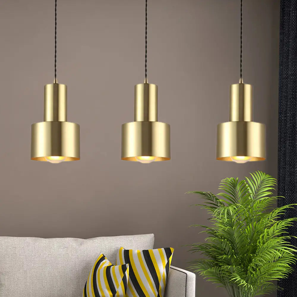 Retro Style Brass Drum Pendant Light - Metal Ceiling Lamp For Living Room