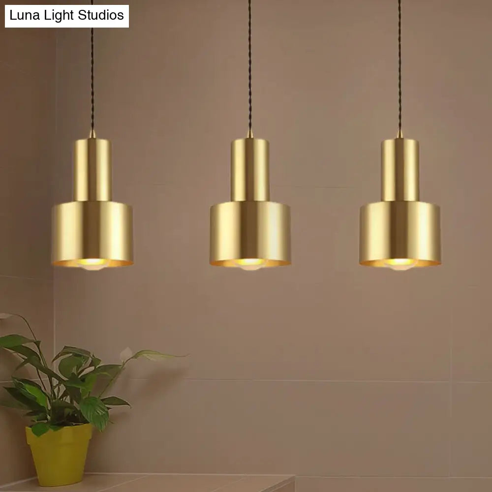 Retro Brass Drum Pendant Light - Metal 1-Light Ceiling Lamp For Living Room