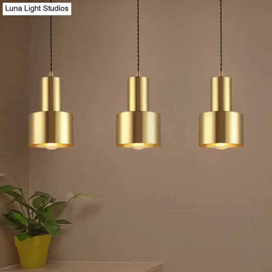 Retro Brass Drum Pendant Light - Metal 1-Light Ceiling Lamp For Living Room