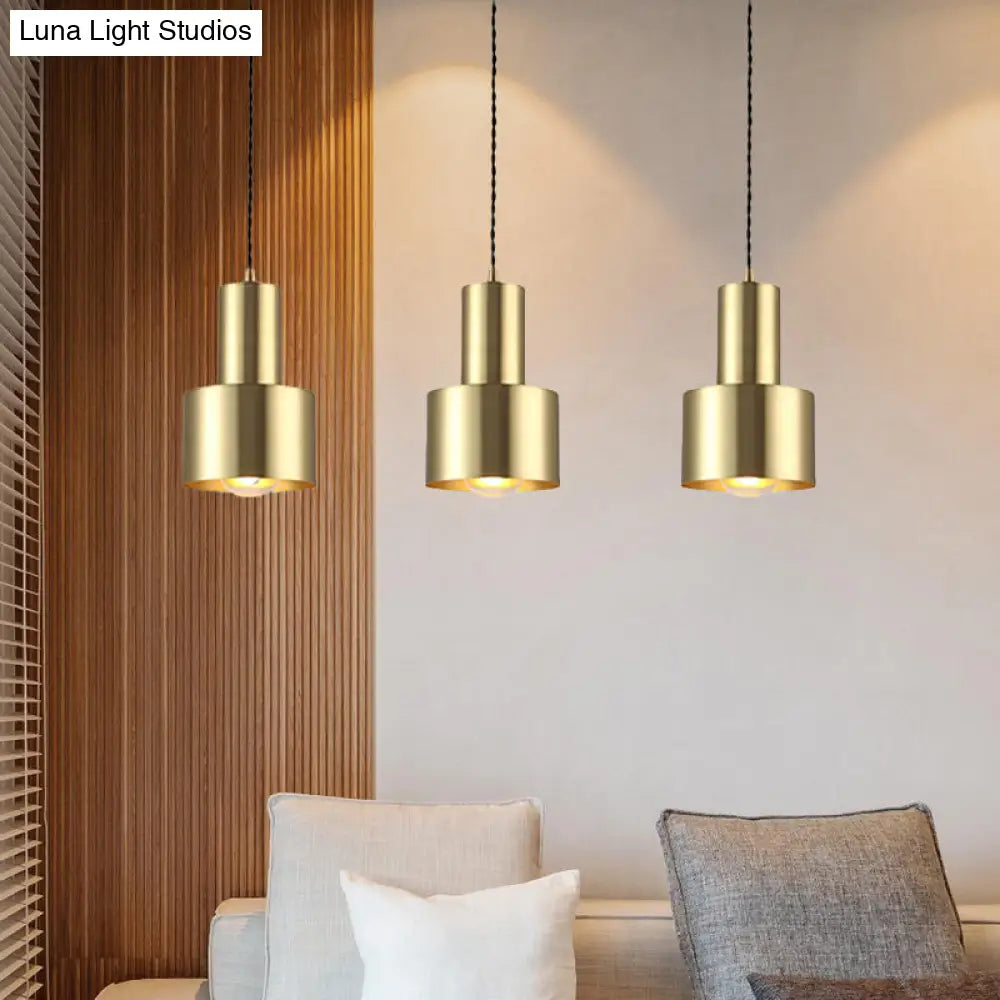 Retro Brass Drum Pendant Light - Metal 1-Light Ceiling Lamp For Living Room