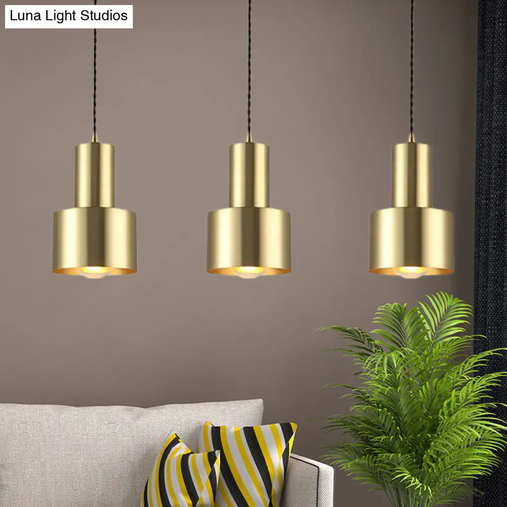 Retro Brass Drum Pendant Light - Metal 1-Light Ceiling Lamp For Living Room