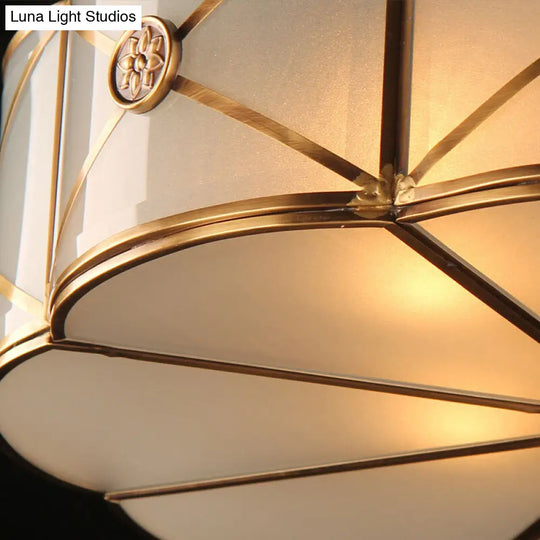 Retro Style Brass Finish Floral Flush Ceiling Lamp - 14/18 Opal White Glass Crystal Drop