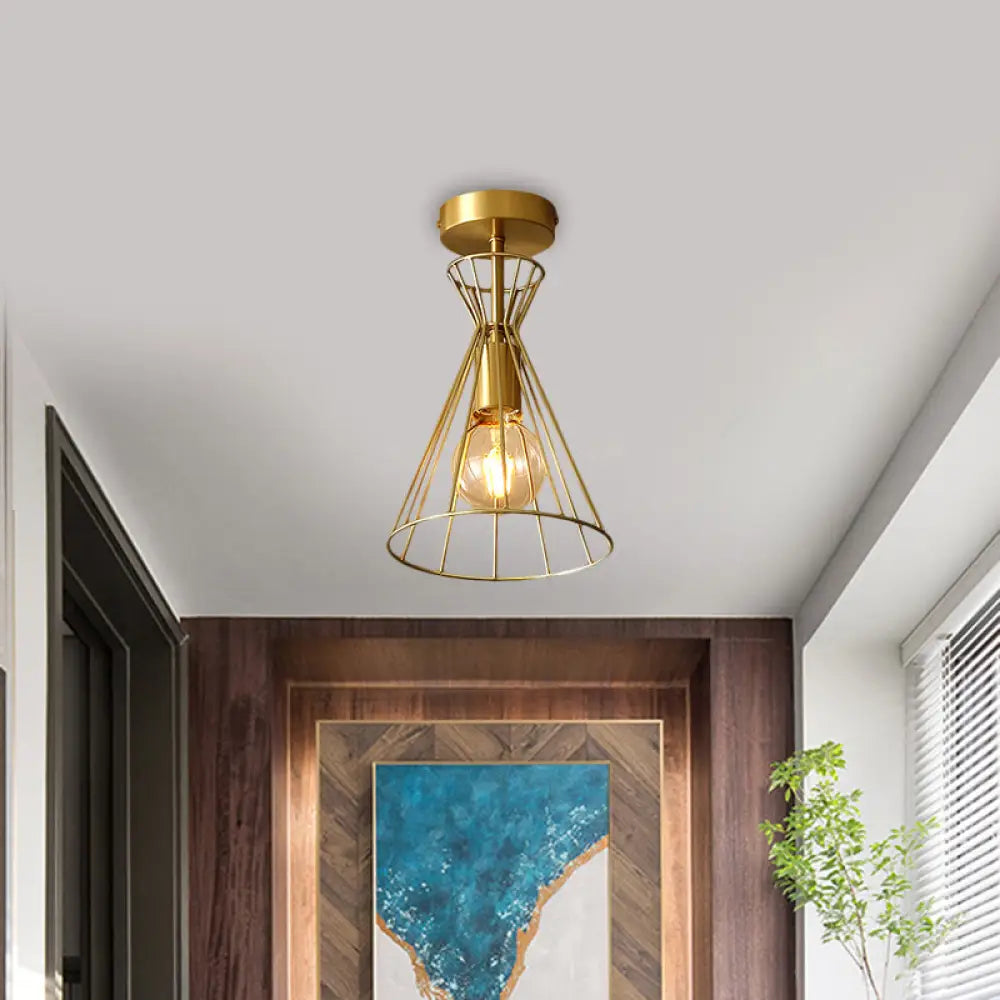 Retro Style Brass Semi Flush 1 - Head Ceiling Light For Stairway Décor
