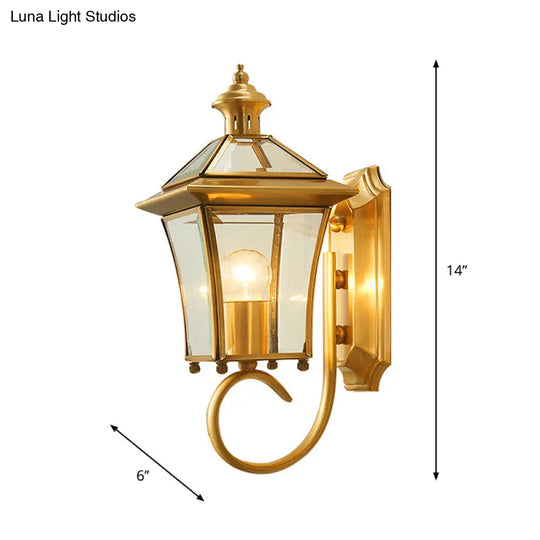 Retro Style Clear Glass Lantern Wall Light With Brass Finish - Lodge Lighting Idea