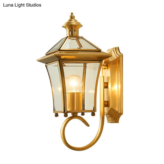 Retro Style Clear Glass Lantern Wall Light With Brass Finish - Lodge Lighting Idea