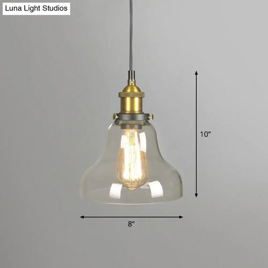 Retro Style Clear Glass Pendant Light Fixture - 1-Light Suspension With Pot Lid Design