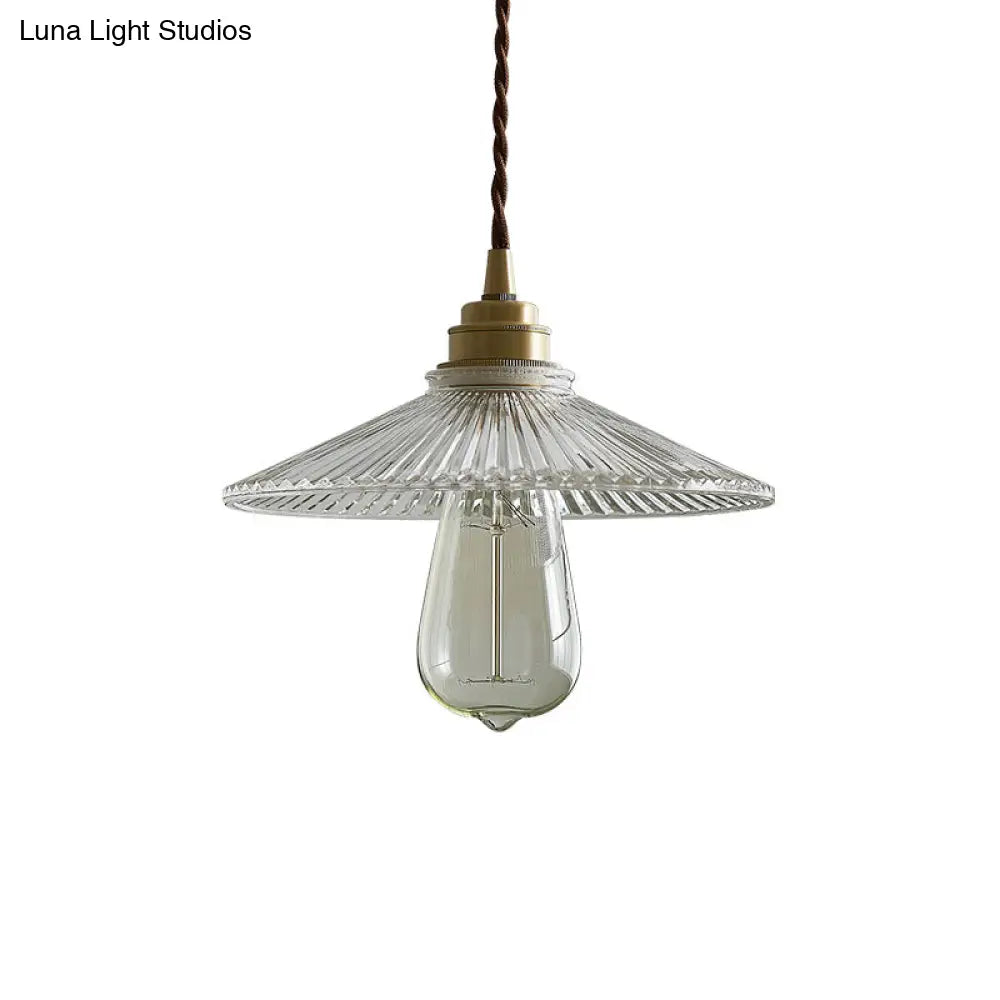 Retro Style Clear Ribbed Glass Pendant Ceiling Light For Dining Room - Single Suspension