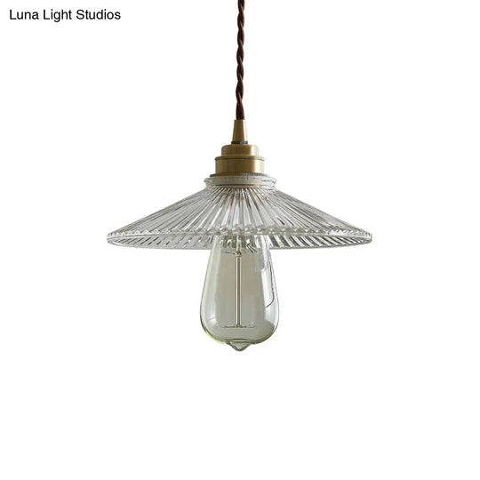 Retro Style Clear Ribbed Glass Pendant Ceiling Light For Dining Room - Single Suspension