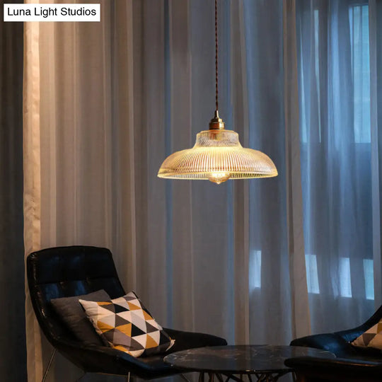 Retro-Style Clear Glass Hanging Lamp For Dining Room With Single-Bulb Pendant Cover