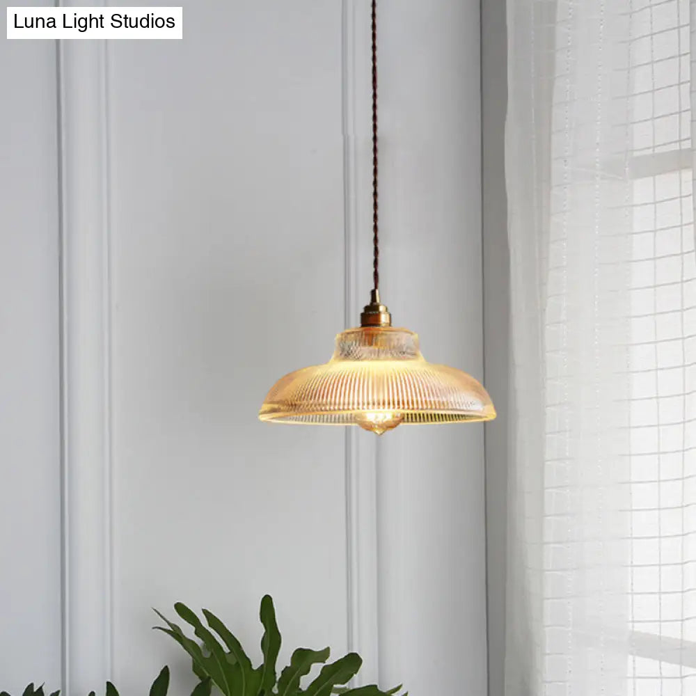 Retro-Style Clear Glass Hanging Lamp For Dining Room With Single-Bulb Pendant Cover