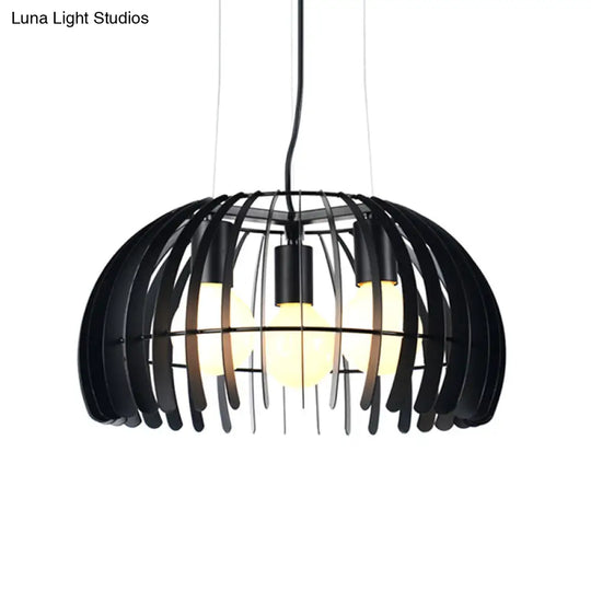 Retro Style Black Metal Dome Hanging Light: 3 Bulbs With Wire Guard Ideal For Dining Room Suspension