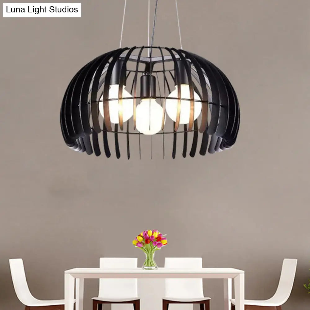 Retro Style Black Metal Dome Hanging Light: 3 Bulbs With Wire Guard Ideal For Dining Room Suspension