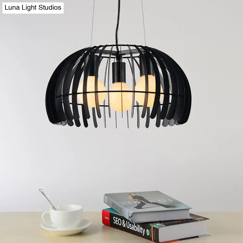 Retro Style Black Metal Dome Hanging Light: 3 Bulbs With Wire Guard Ideal For Dining Room Suspension