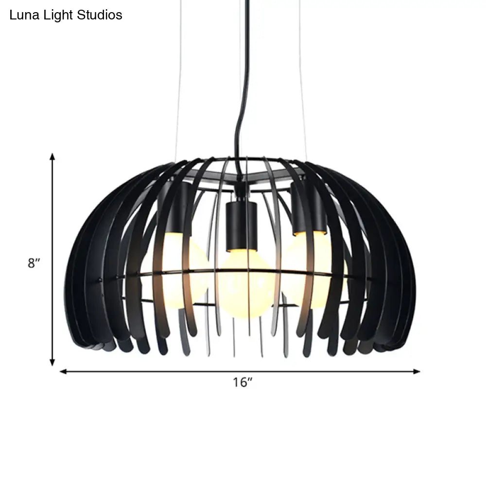 Retro Style Black Metal Dome Hanging Light: 3 Bulbs With Wire Guard Ideal For Dining Room Suspension