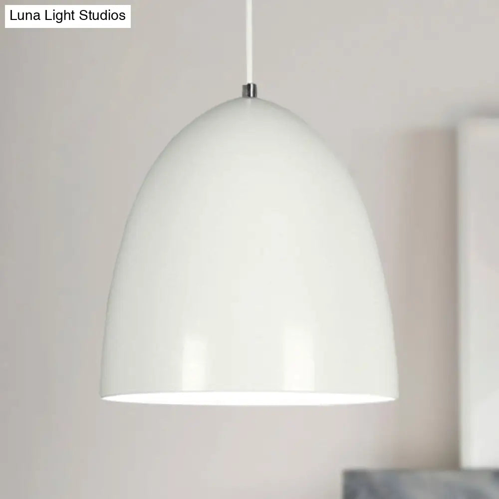 Retro Style Domed Pendant Lamp - 10/12 Inch Wide Metallic Fixture In White/Black For Kitchen