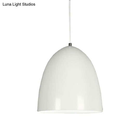 Retro Style Domed Pendant Lamp - 10/12 Inch Wide Metallic Fixture In White/Black For Kitchen