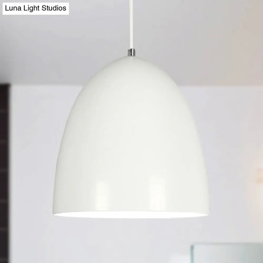 Retro Style Domed Pendant Lamp - 10/12 Inch Wide Metallic Fixture In White/Black For Kitchen White /