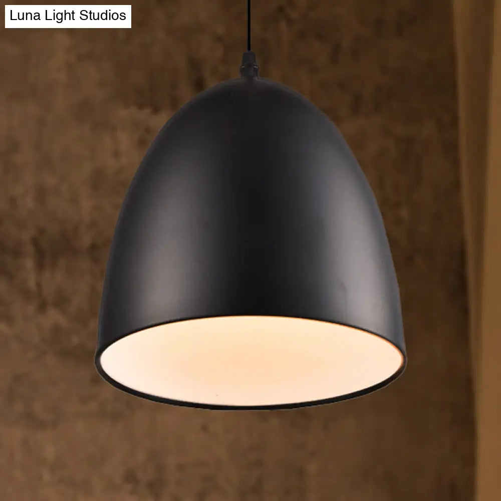 Retro Style Domed Pendant Lamp - 10/12 Inch Wide Metallic Fixture In White/Black For Kitchen Black /