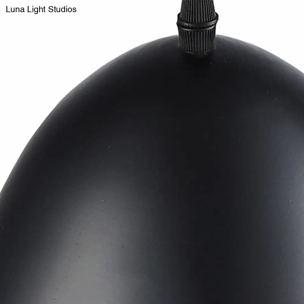 Retro Style Domed Pendant Lamp - 10/12 Inch Wide Metallic Fixture In White/Black For Kitchen