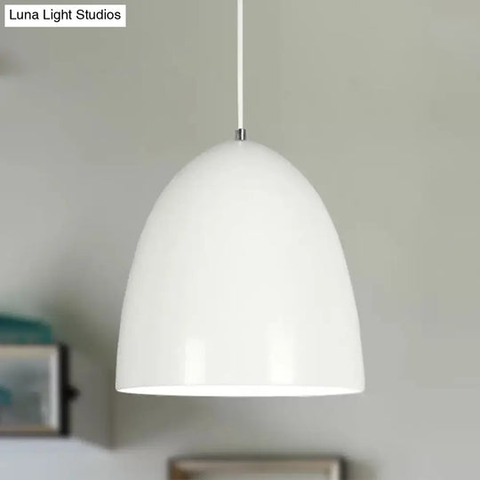 Retro Style Domed Pendant Lamp - 10/12 Inch Wide Metallic Fixture In White/Black For Kitchen