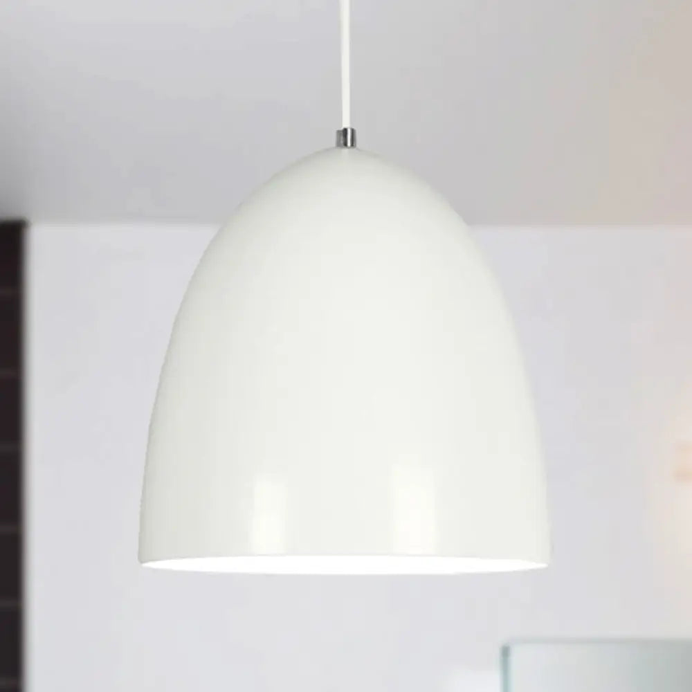 Retro Style Domed Hanging Lamp - 10/12 Inch Wide Metallic Pendant Light Fixture In White/Black For