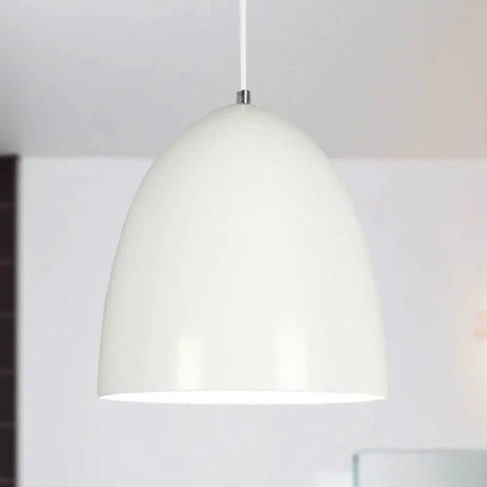 Retro Style Domed Hanging Lamp - 10/12 Inch Wide Metallic Pendant Light Fixture In White/Black For